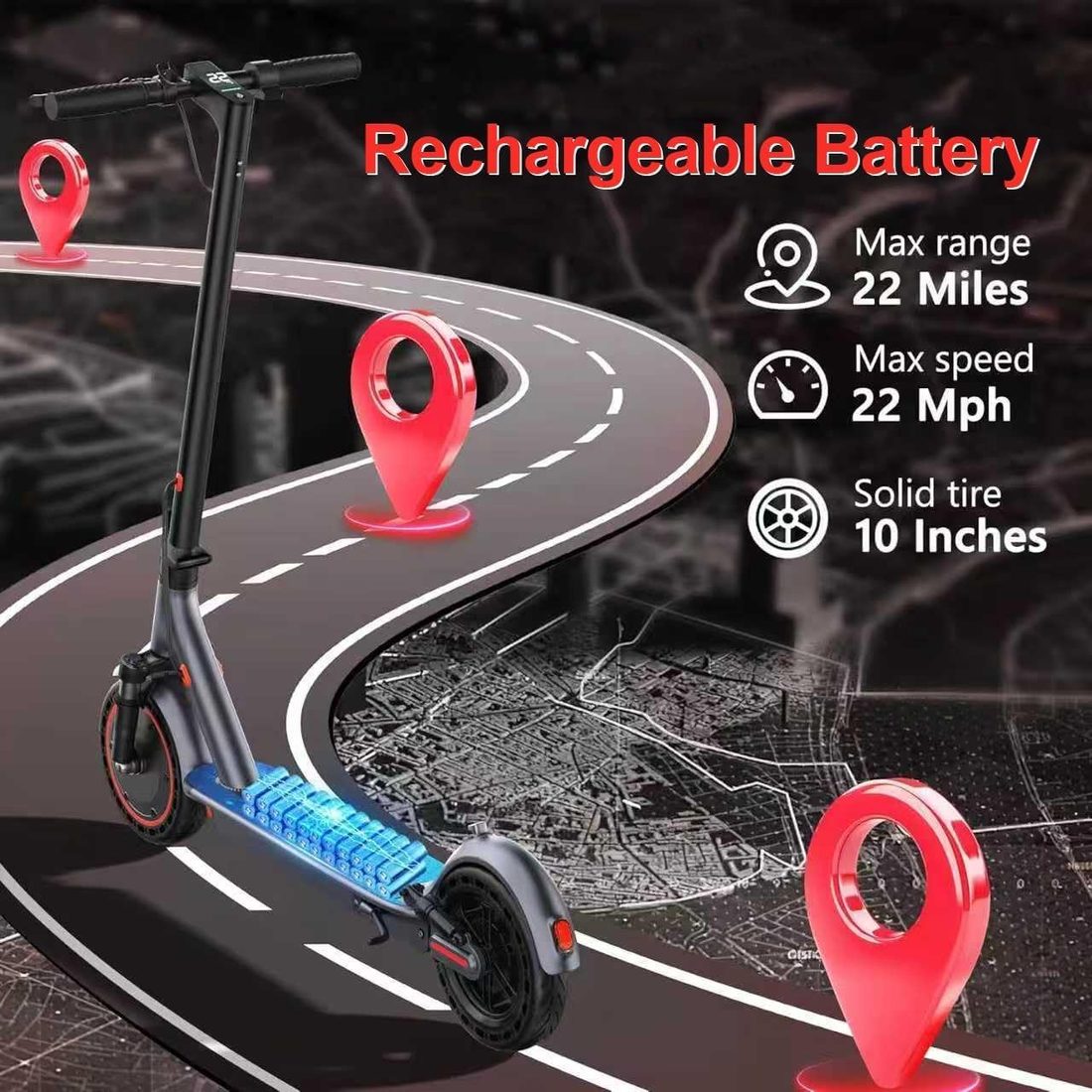 MAXSHOT V1S PRO Electric Scooter — Black, 22 mph photo 2